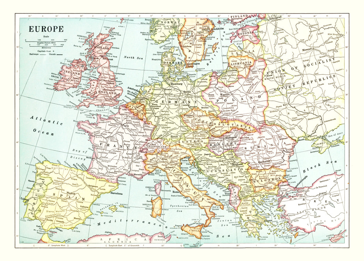 Preview of Vintage Map of Europe, 1926