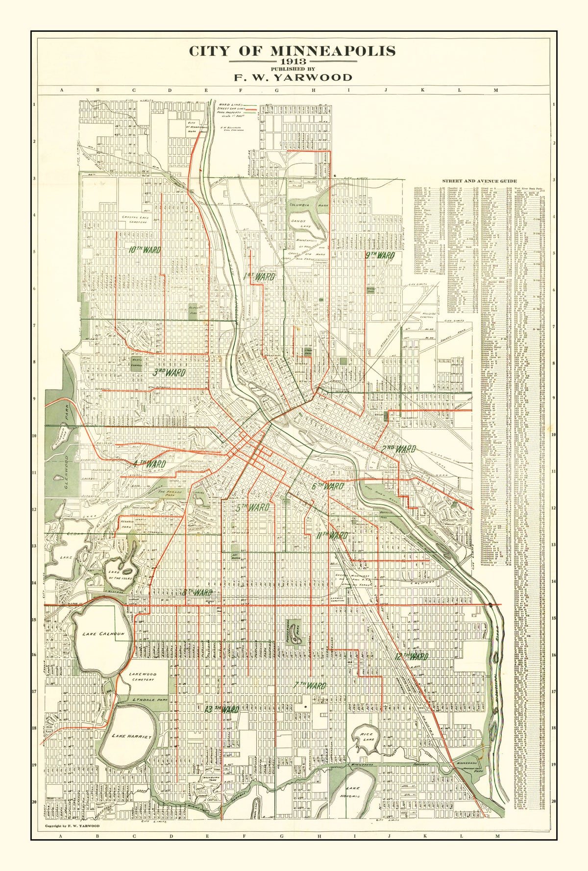 Preview of Vintage Map of Minneapolis, Minnesota 1913