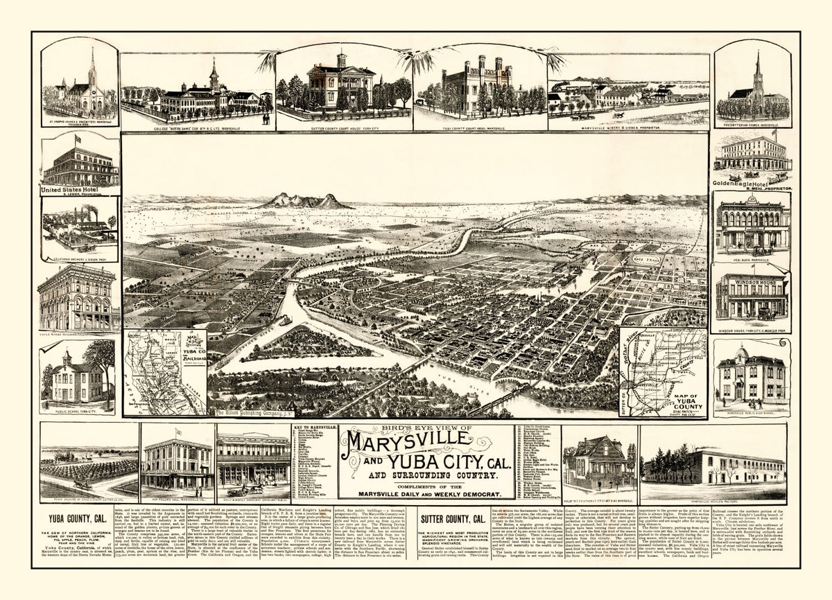 Preview of Vintage Map of Marysville & Yuba City, California 1888