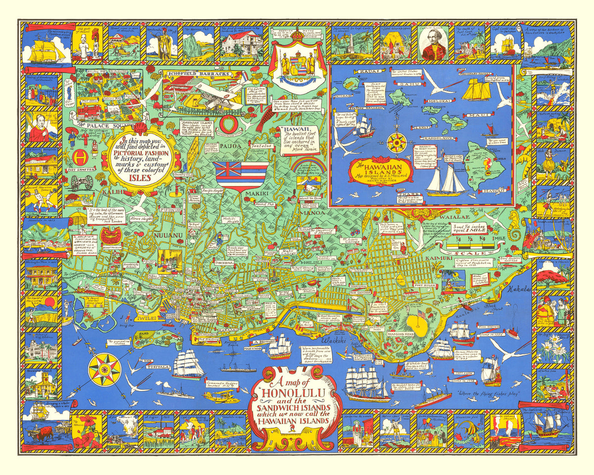 Preview of Vintage Map of Honolulu, Hawaii 1927