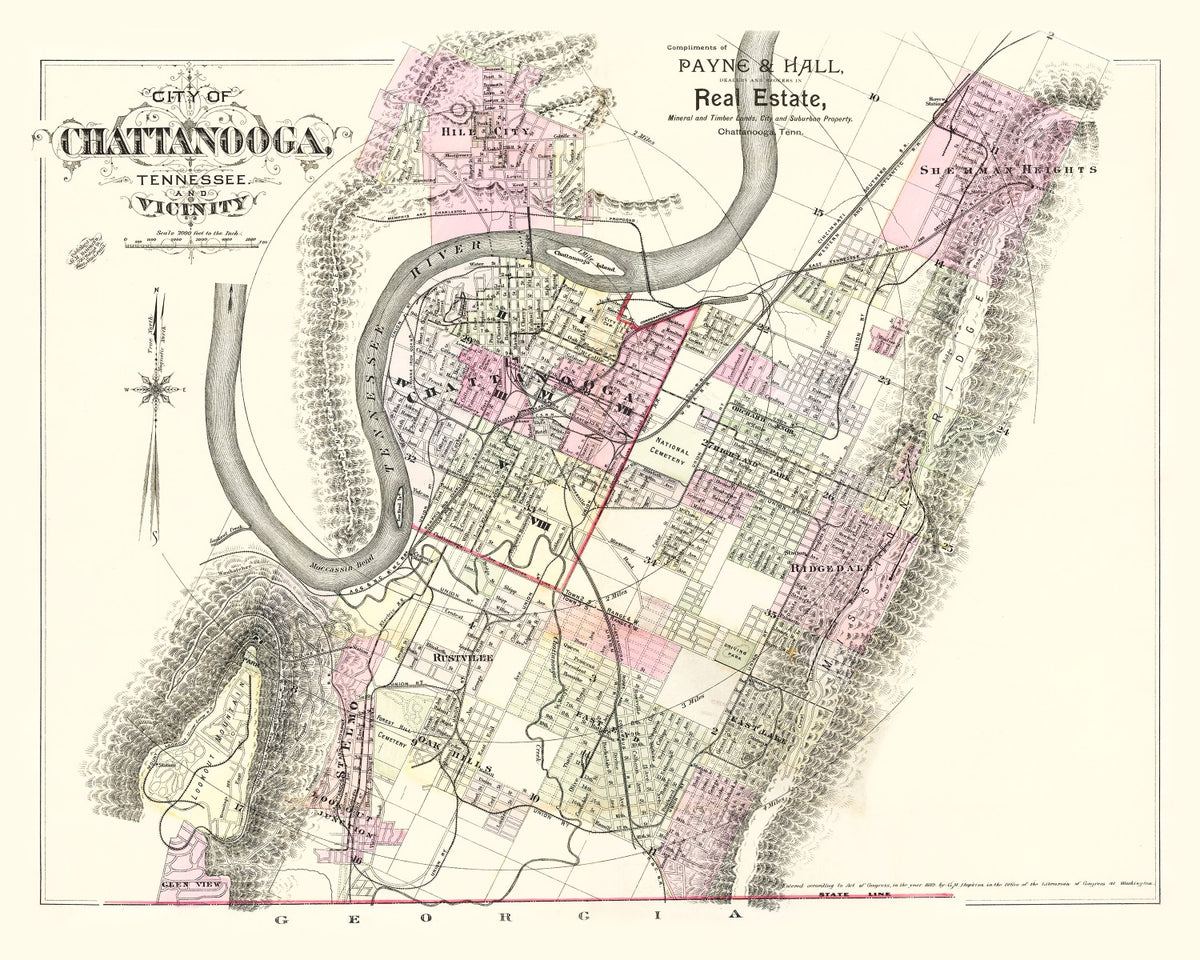 Preview of Vintage Map of Chattanooga, Tennessee 1889