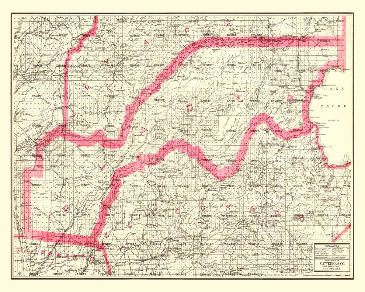 Preview of Vintage Map of Lake Tahoe, 1914