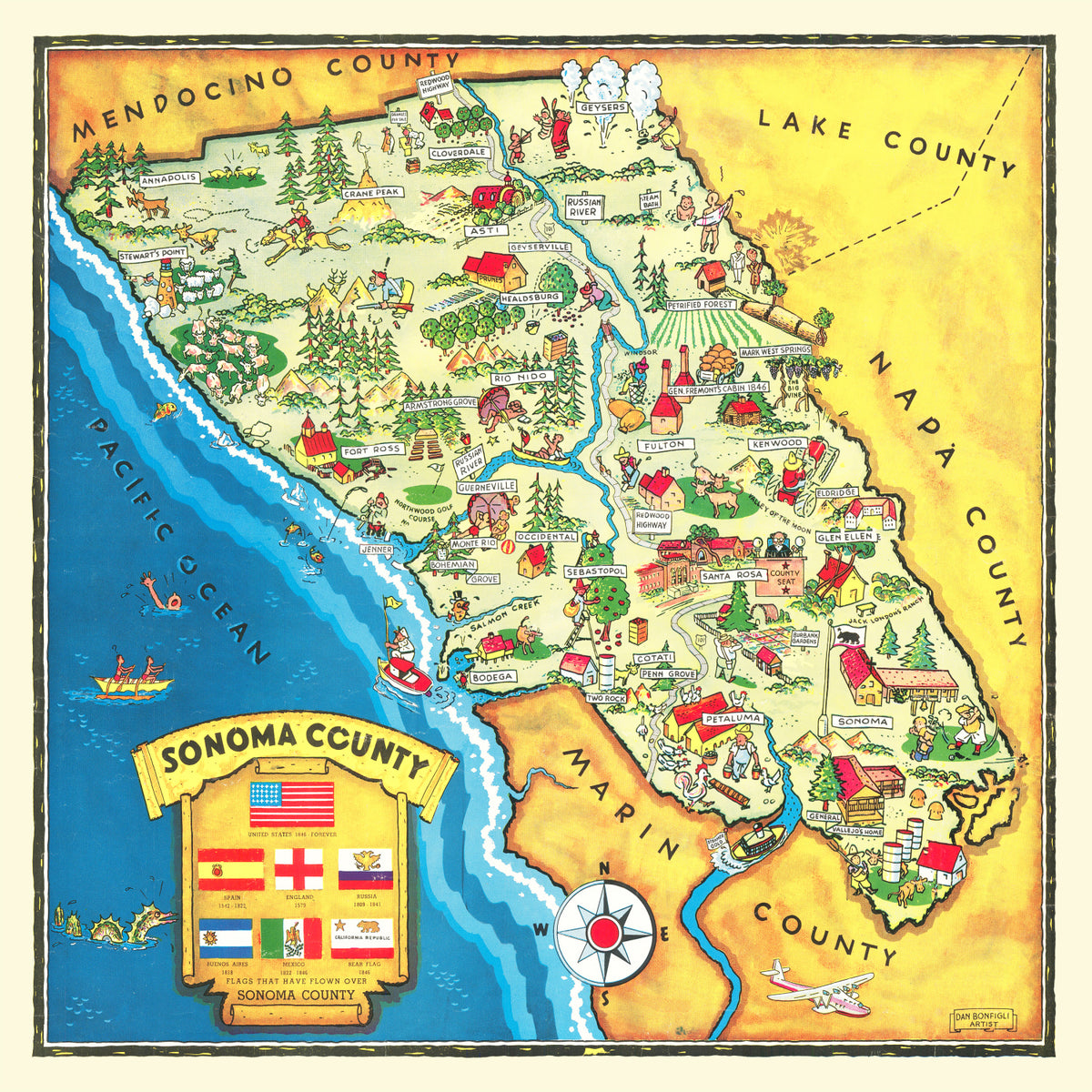 Preview of Vintage Map of Sonoma County, California 1945