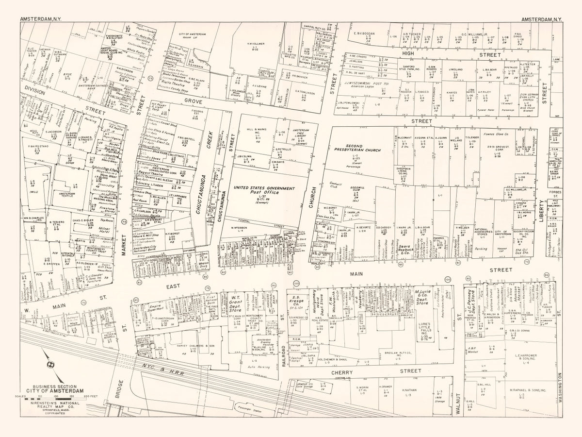 Preview of Vintage Map of Amsterdam, NY Business Section 1947
