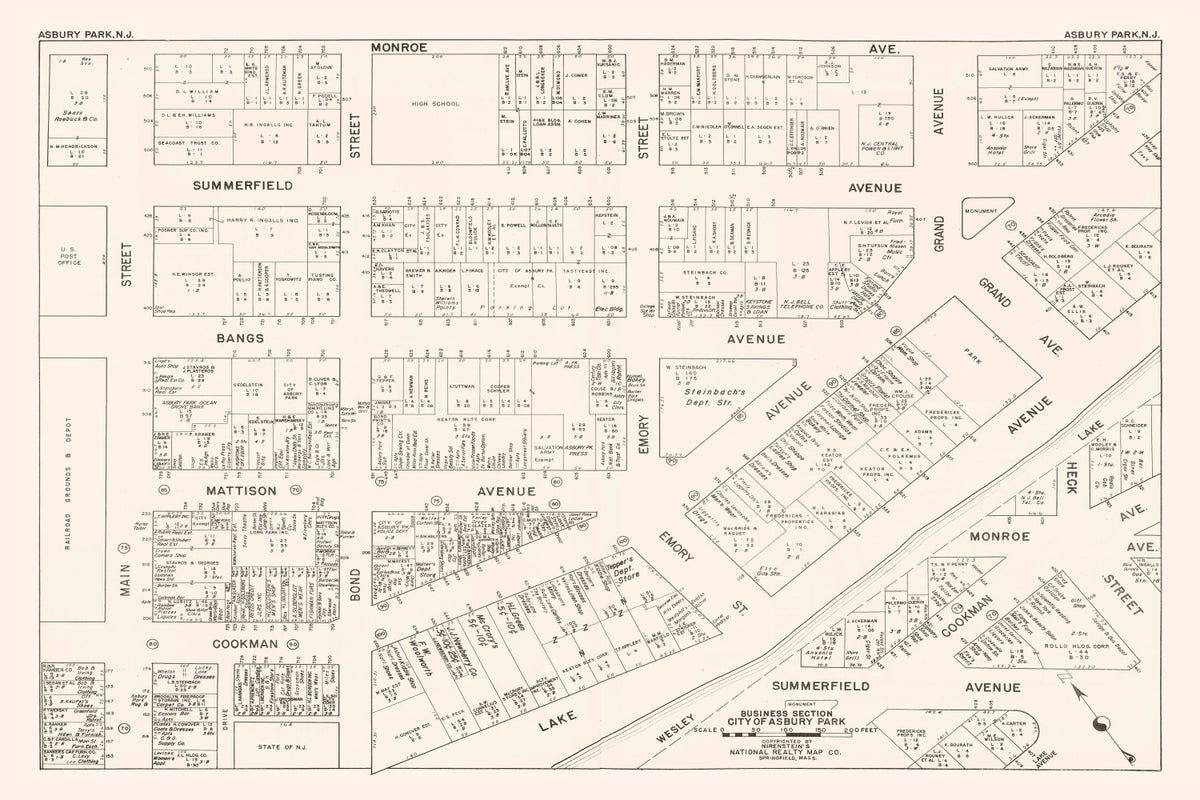Preview of Vintage Map of Asbury Park, NJ Business Section 1947