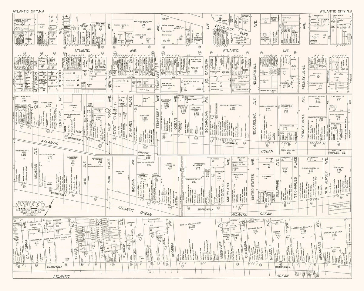 Preview of Vintage Map of Atlantic City, NJ Business Section 1947