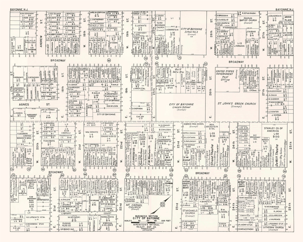 Preview of Vintage Map of Bayonne, NJ Business Section 1947