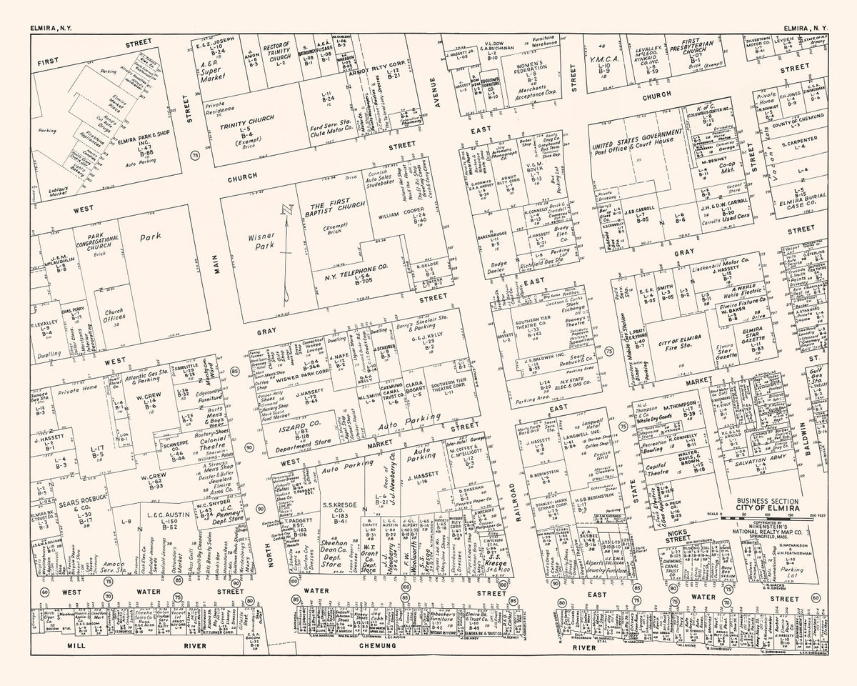 Preview of Vintage Map of Elmira, NJ Business Section 1947