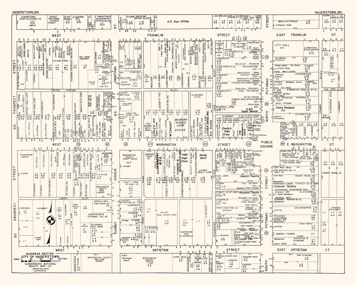 Preview of Vintage Map of Hagerstown, MD Business Section 1947