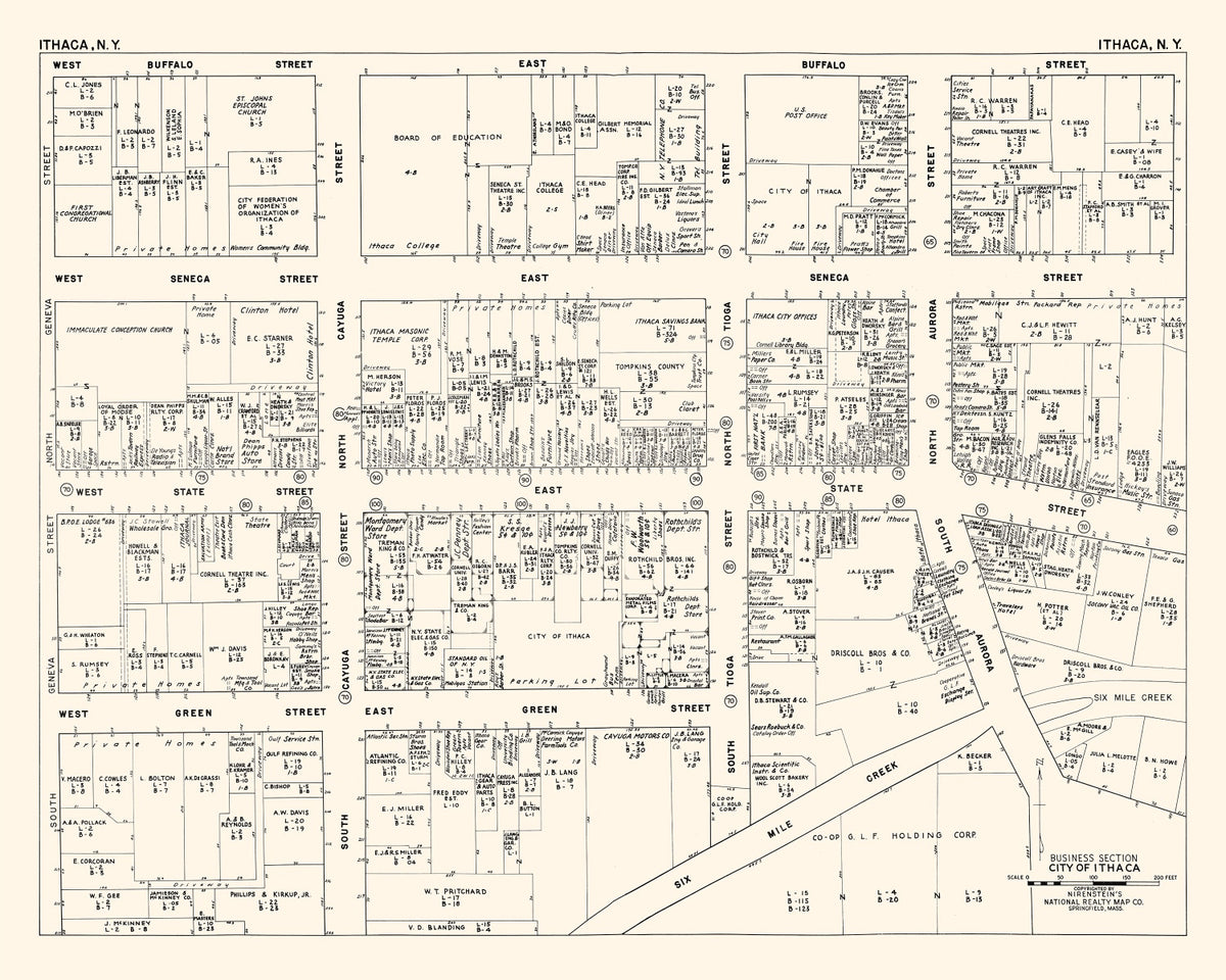 Preview of Vintage Map of Ithaca, NY Business Section 1947
