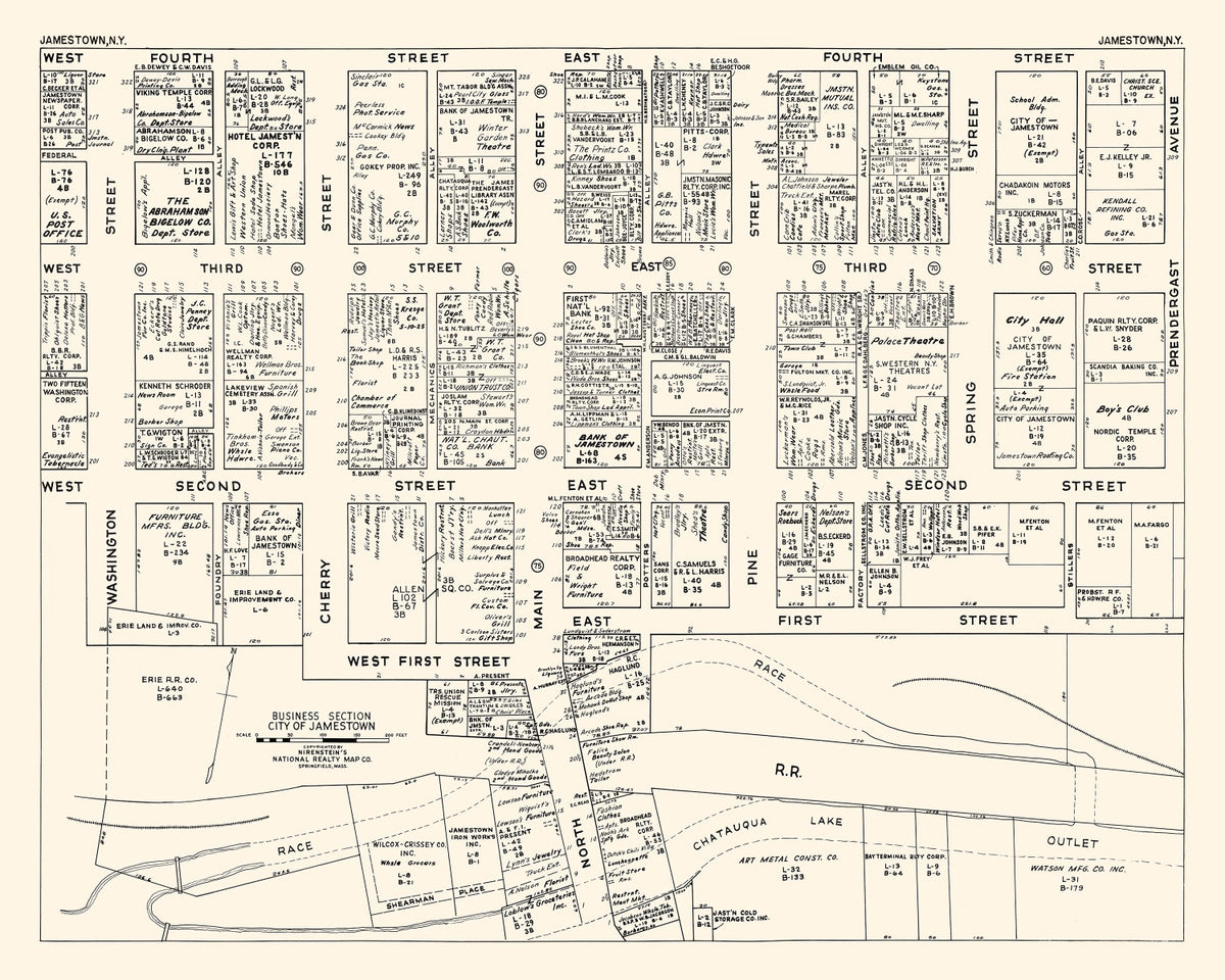 Preview of Vintage Map of Jamestown, NY Business Section 1947
