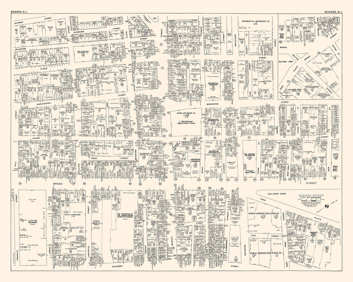 Preview of Vintage Map of Newark, NJ Business Section 1947