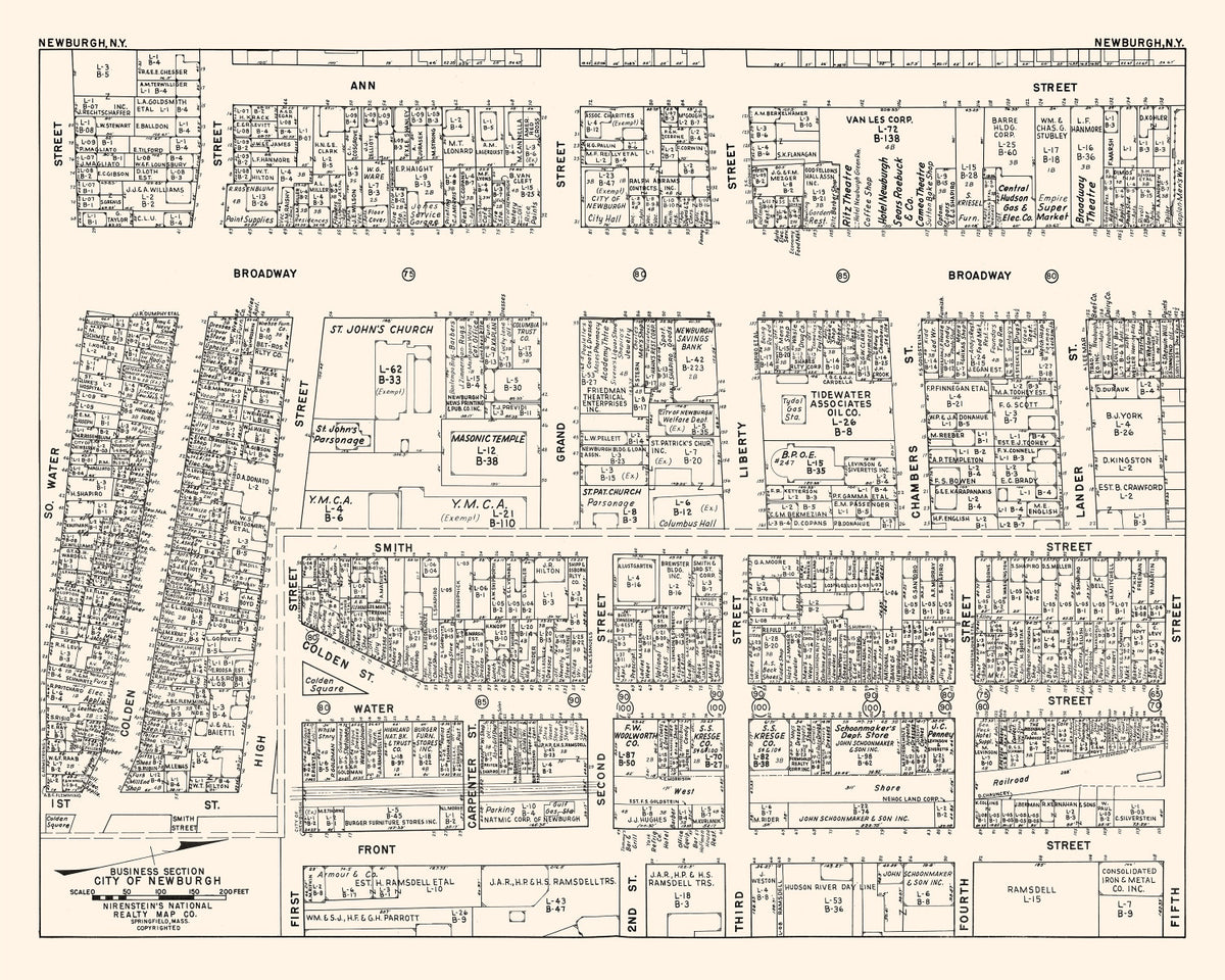 Preview of Vintage Map of Newburgh, NY Business Section 1947