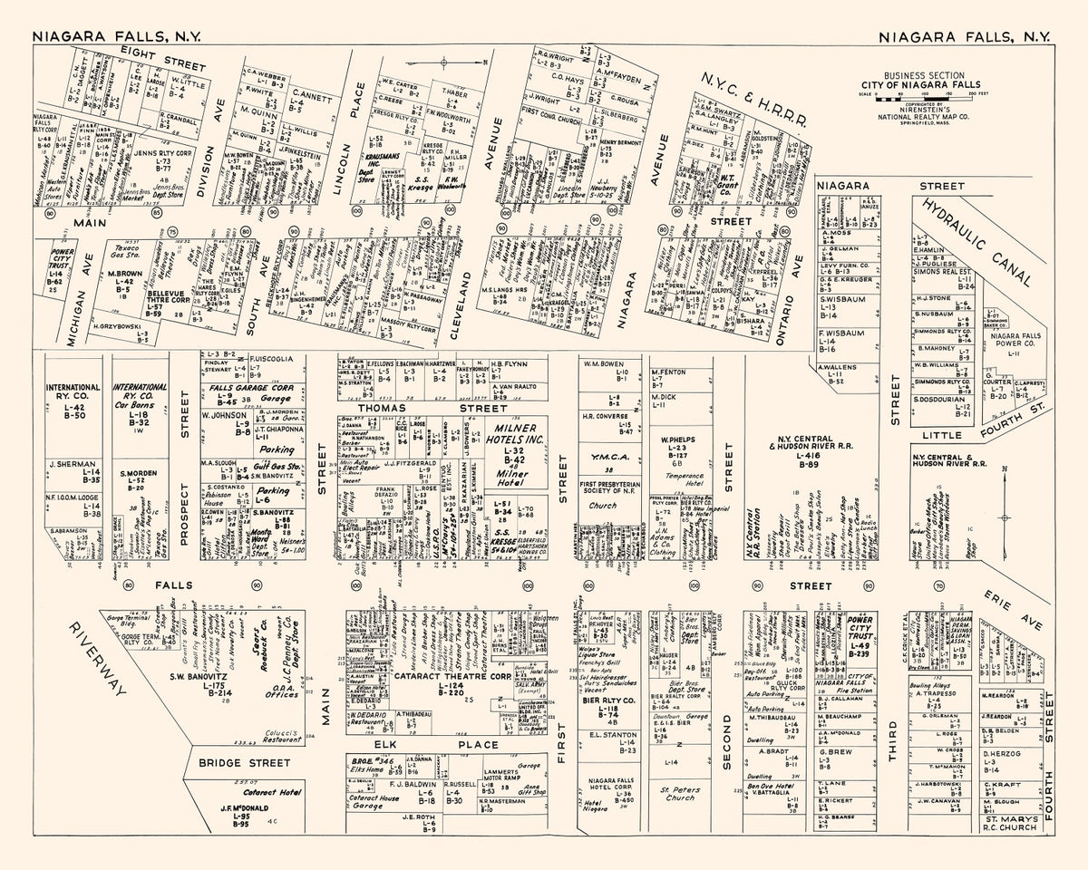 Preview of Vintage Map of Niagara Falls, NY Business Section 1947