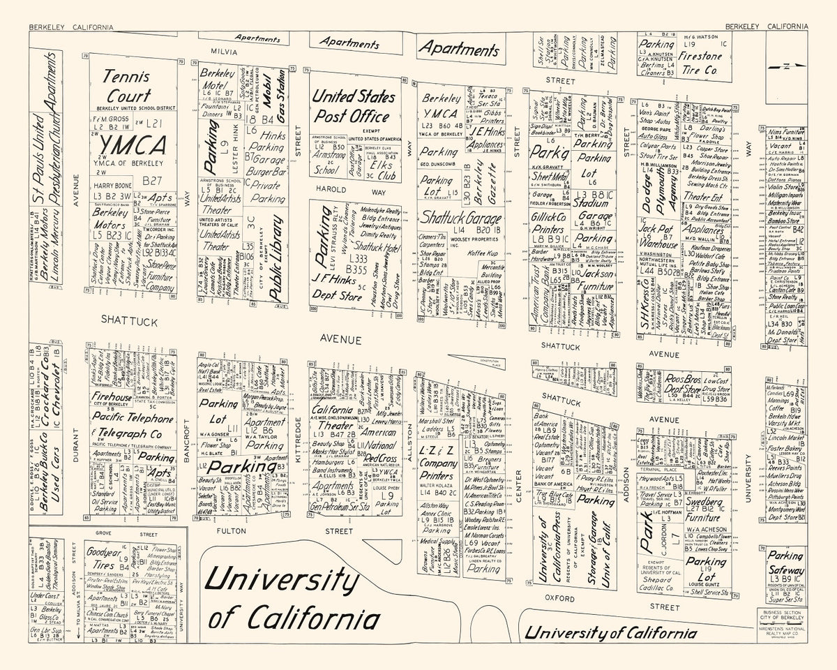 Preview of Vintage Map of Berkeley, CA Business Section 1952