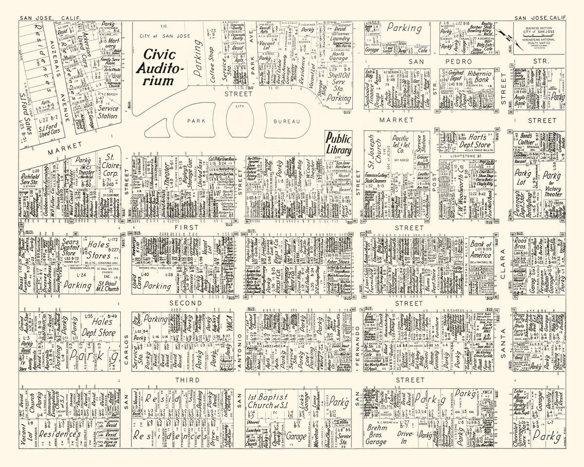 Preview of Vintage Map of San Jose, CA Business Section 1952