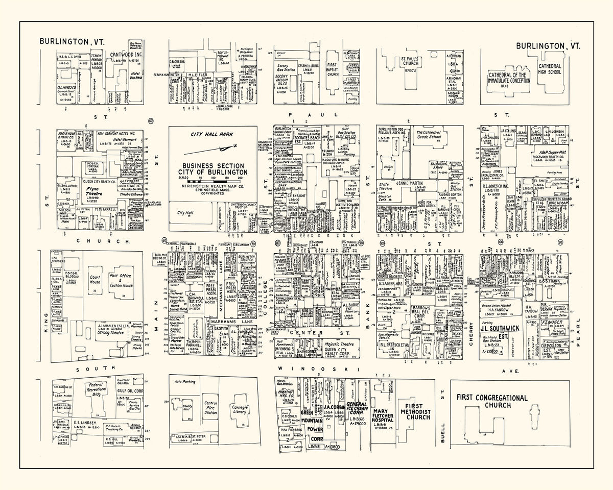 Preview of Vintage Map of Burlington, VT Business Section 1946
