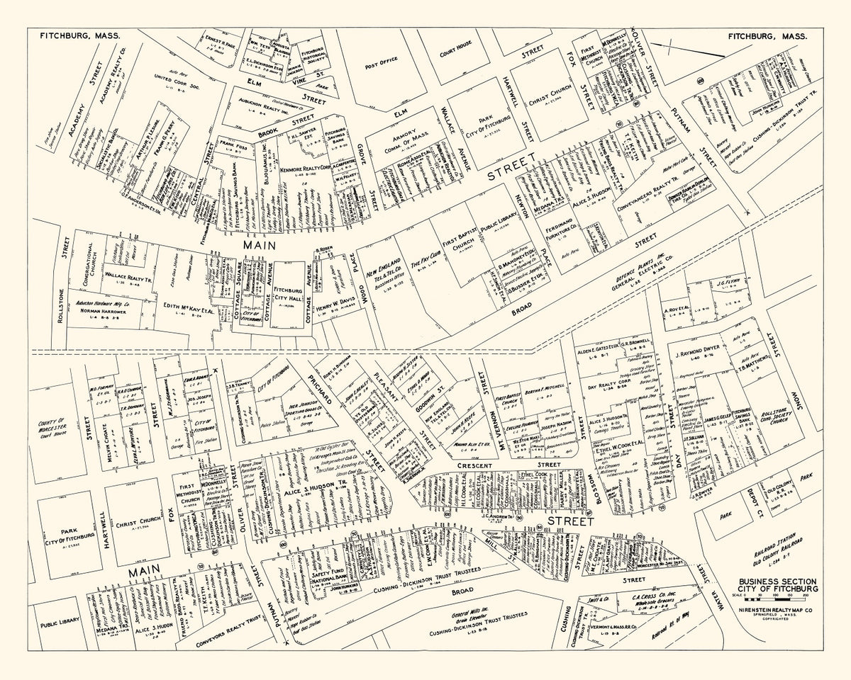 Preview of Vintage Map of Fitchburg, MA Business Section 1946