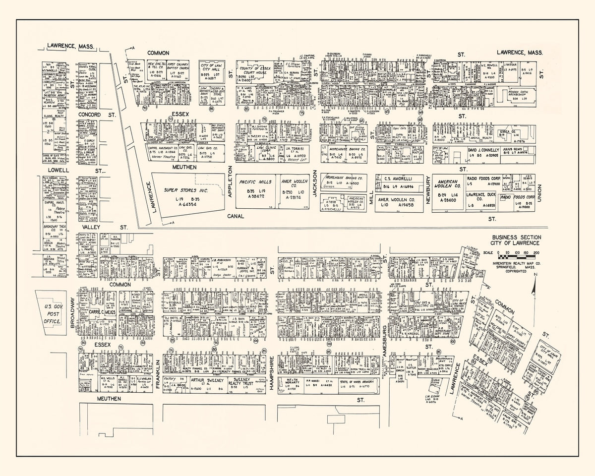 Preview of Vintage Map of Lawrence, MA Business Section 1946