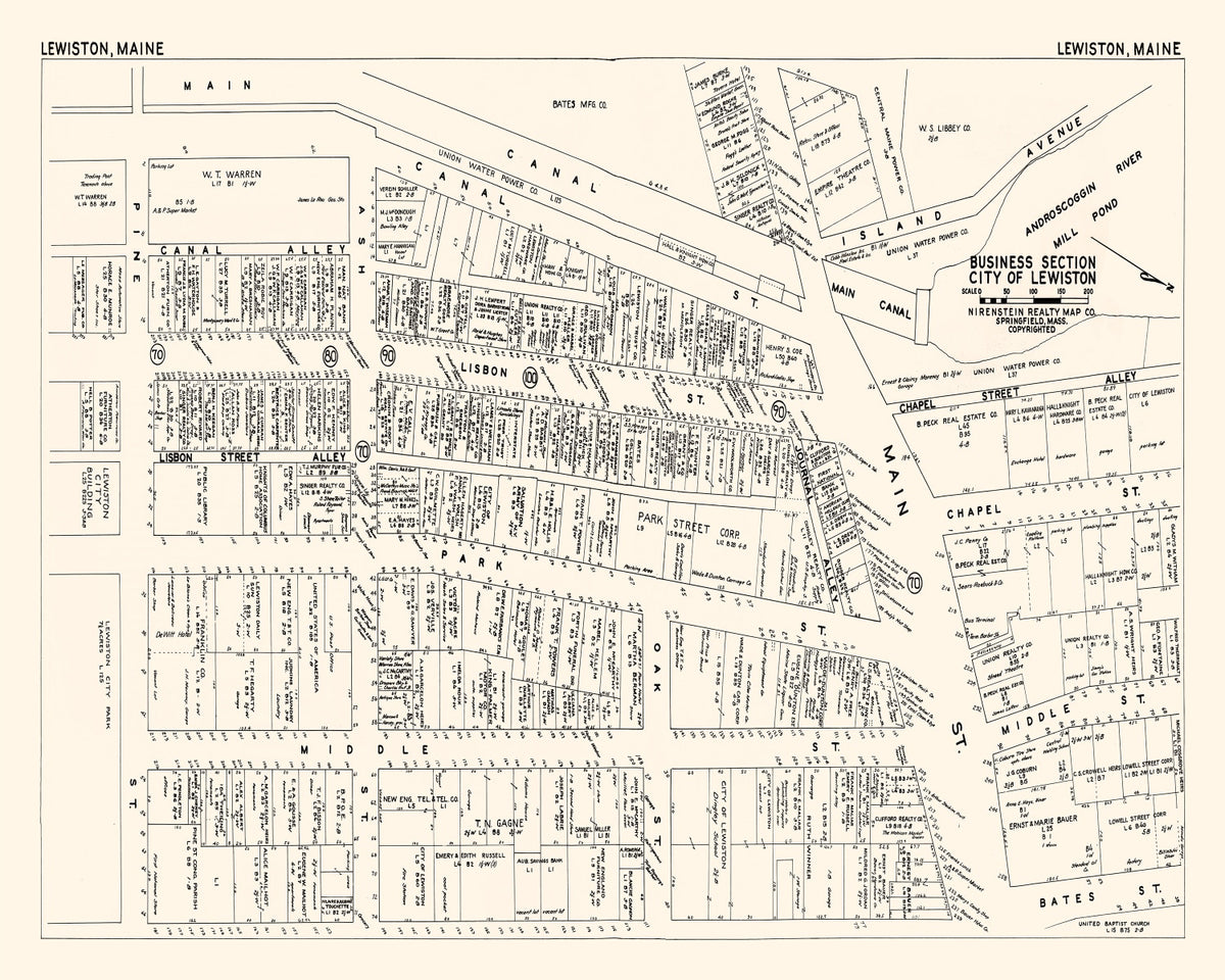 Preview of Vintage Map of Lewiston, ME Business Section 1946