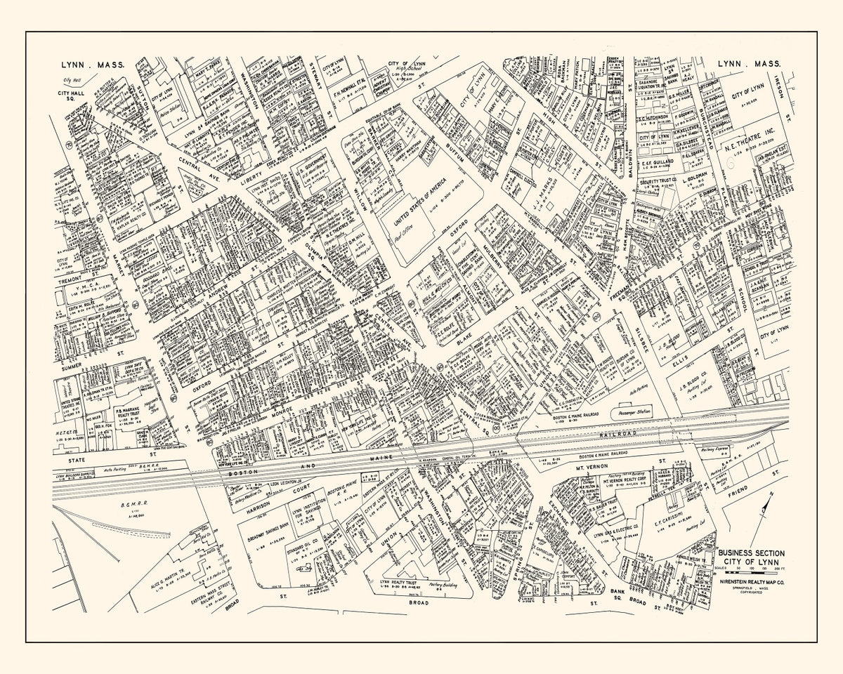 Preview of Vintage Map of Lynn, MA Business Section 1946