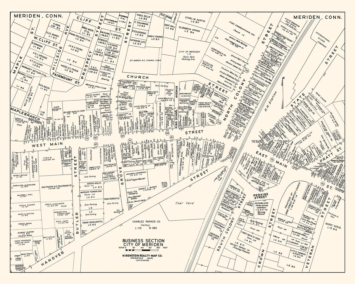 Preview of Vintage Map of Meriden, CT Business Section 1946
