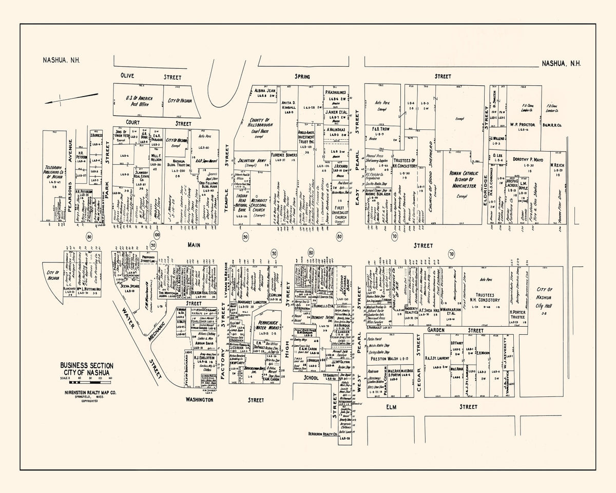 Preview of Vintage Map of Nashua, NH Business Section 1946