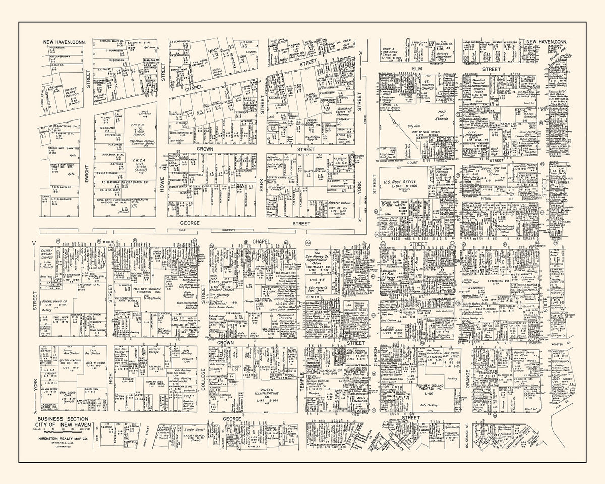 Preview of Vintage Map of New Haven, CT Business Section 1946