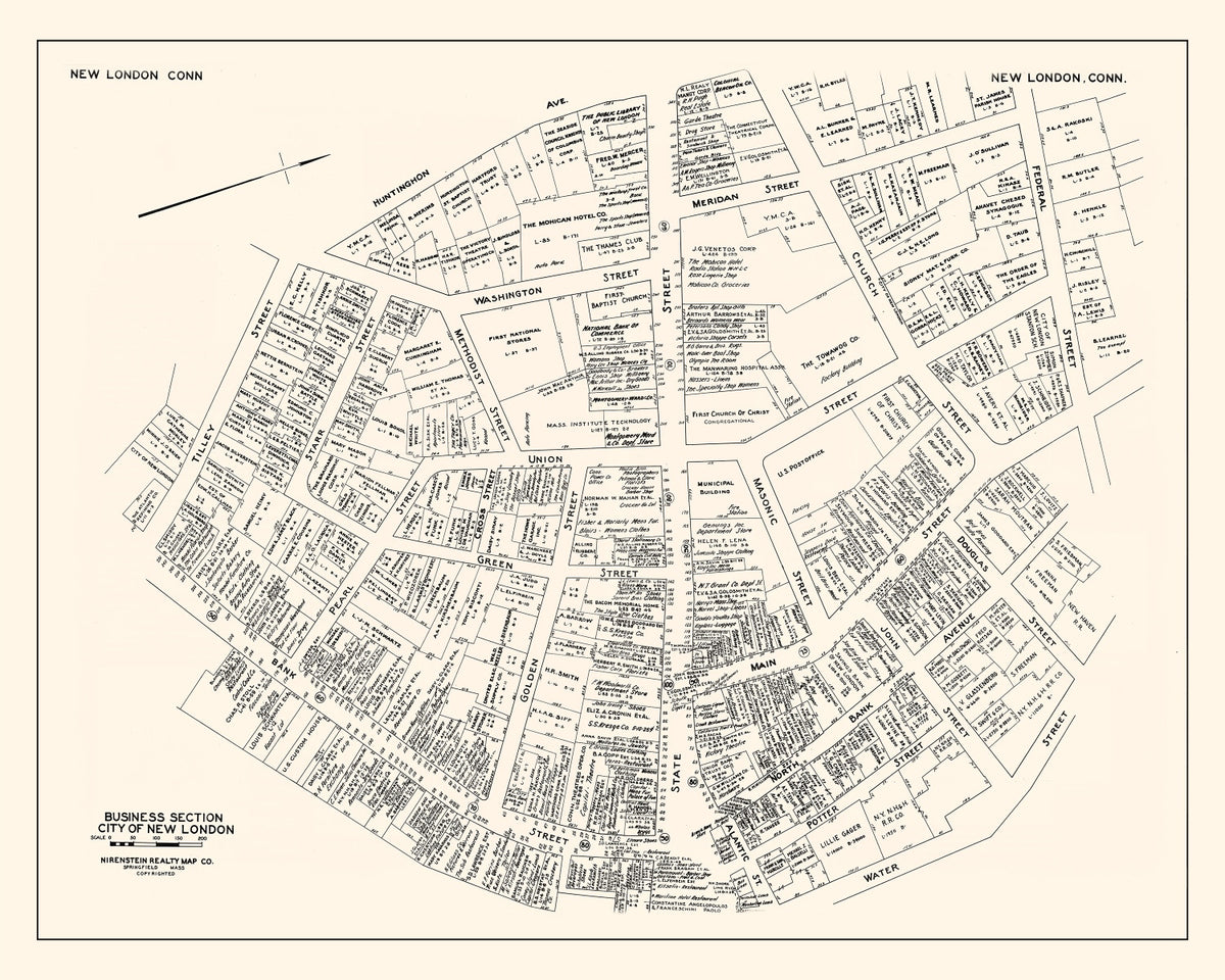 Preview of Vintage Map of New London, CT Business Section 1946