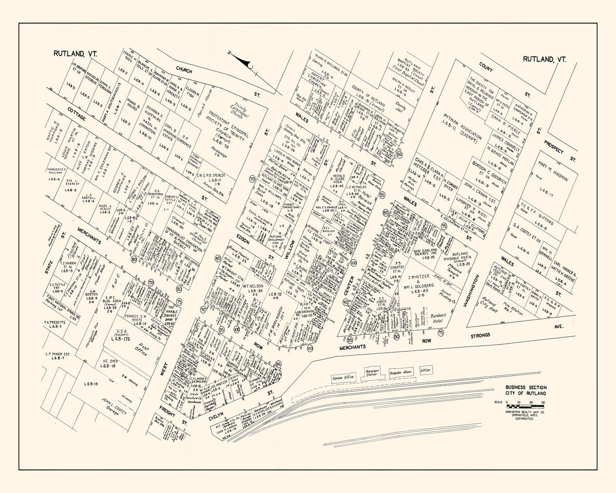 Preview of Vintage Map of Rutland, VT Business Section 1946