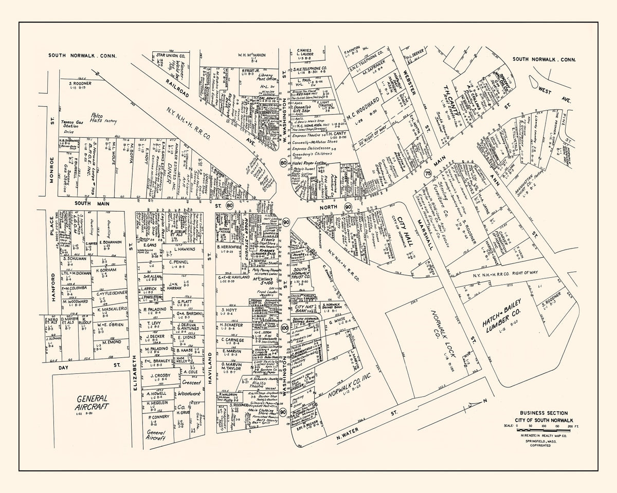 Preview of Vintage Map of South Norwalk, CT Business Section 1946