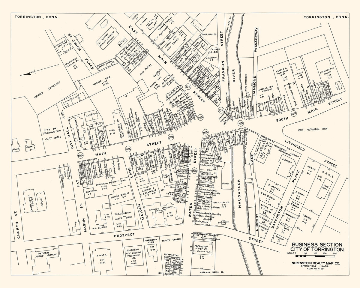 Preview of Vintage Map of Torrington, CT Business Section 1946