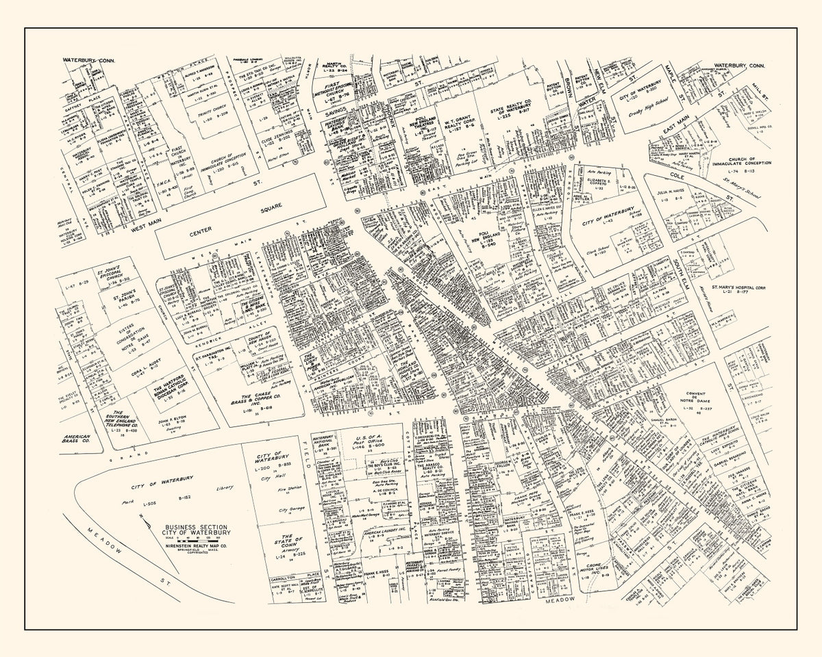 Preview of Vintage Map of Waterbury, CT Business Section 1946