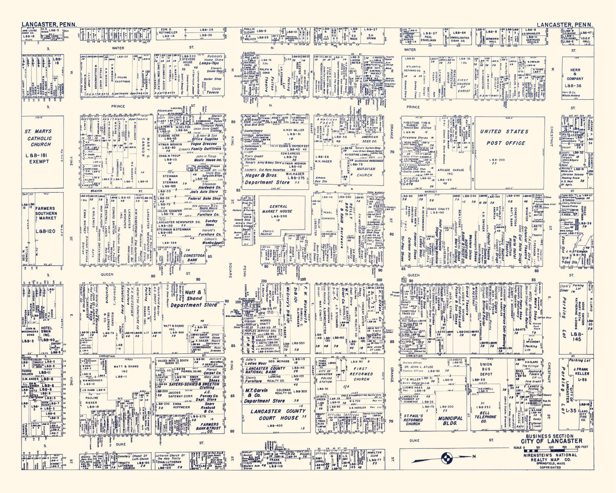 Preview of Vintage Map of Lancaster, PA Business Section 1950