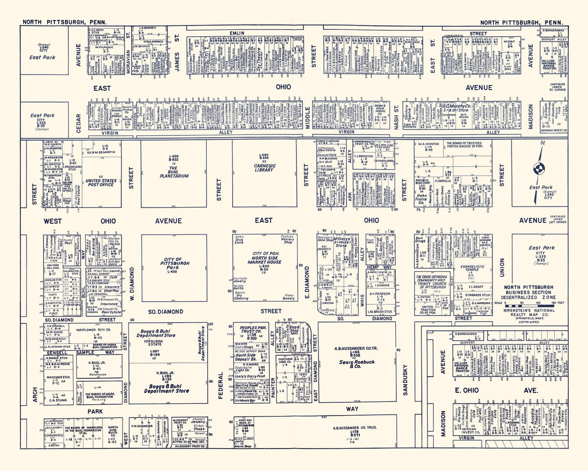 Preview of Vintage Map of North Pittsburgh, PA Business Section 1950