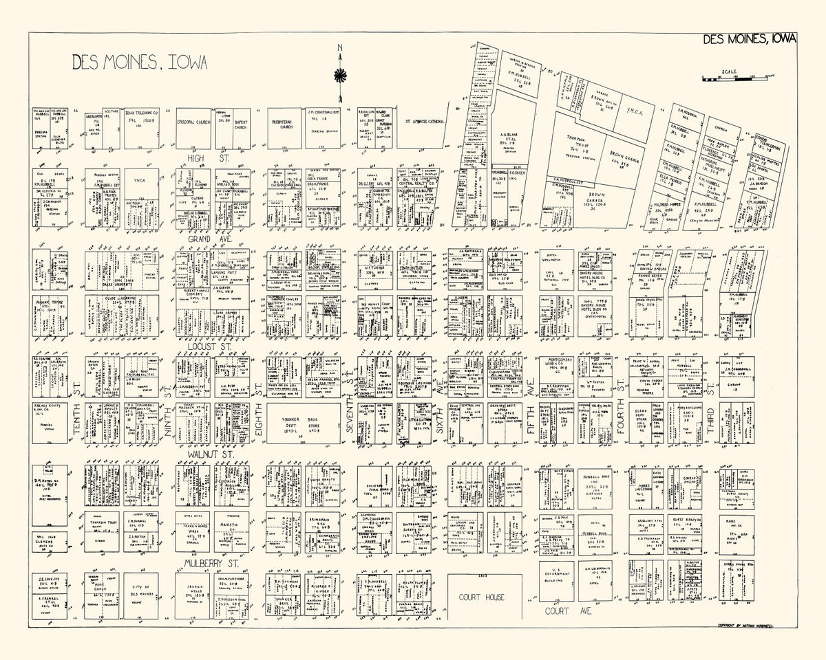 Preview of Vintage Map of Des Moines, IA Business Section 1929