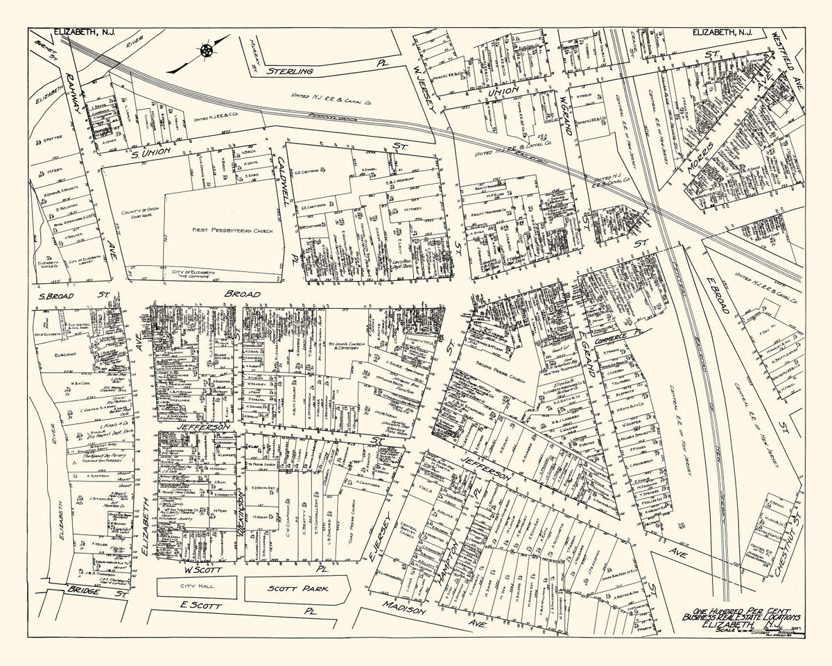 Preview of Vintage Map of Elizabeth, NJ Business Section 1929