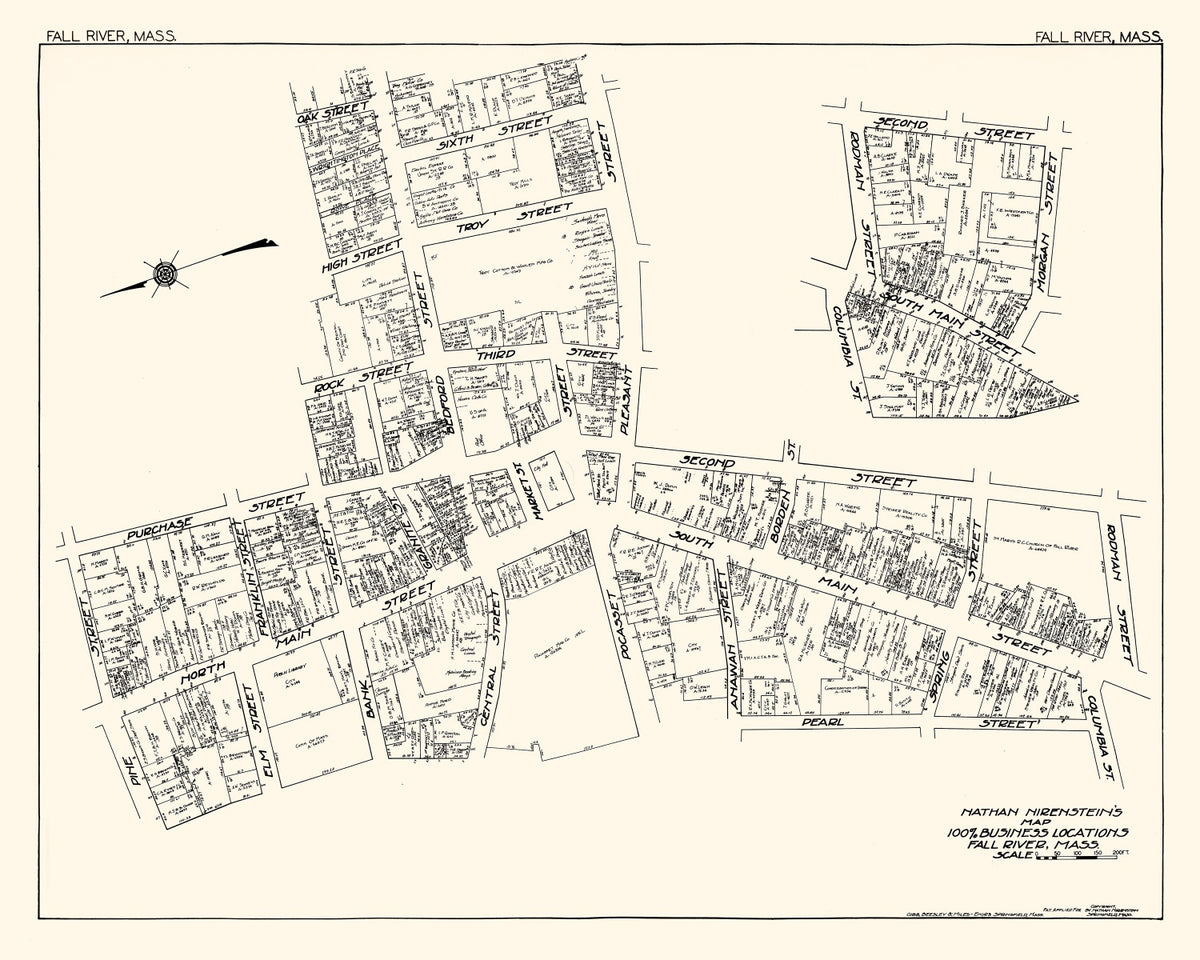 Preview of Vintage Map of Fall River, MA Business Section 1929