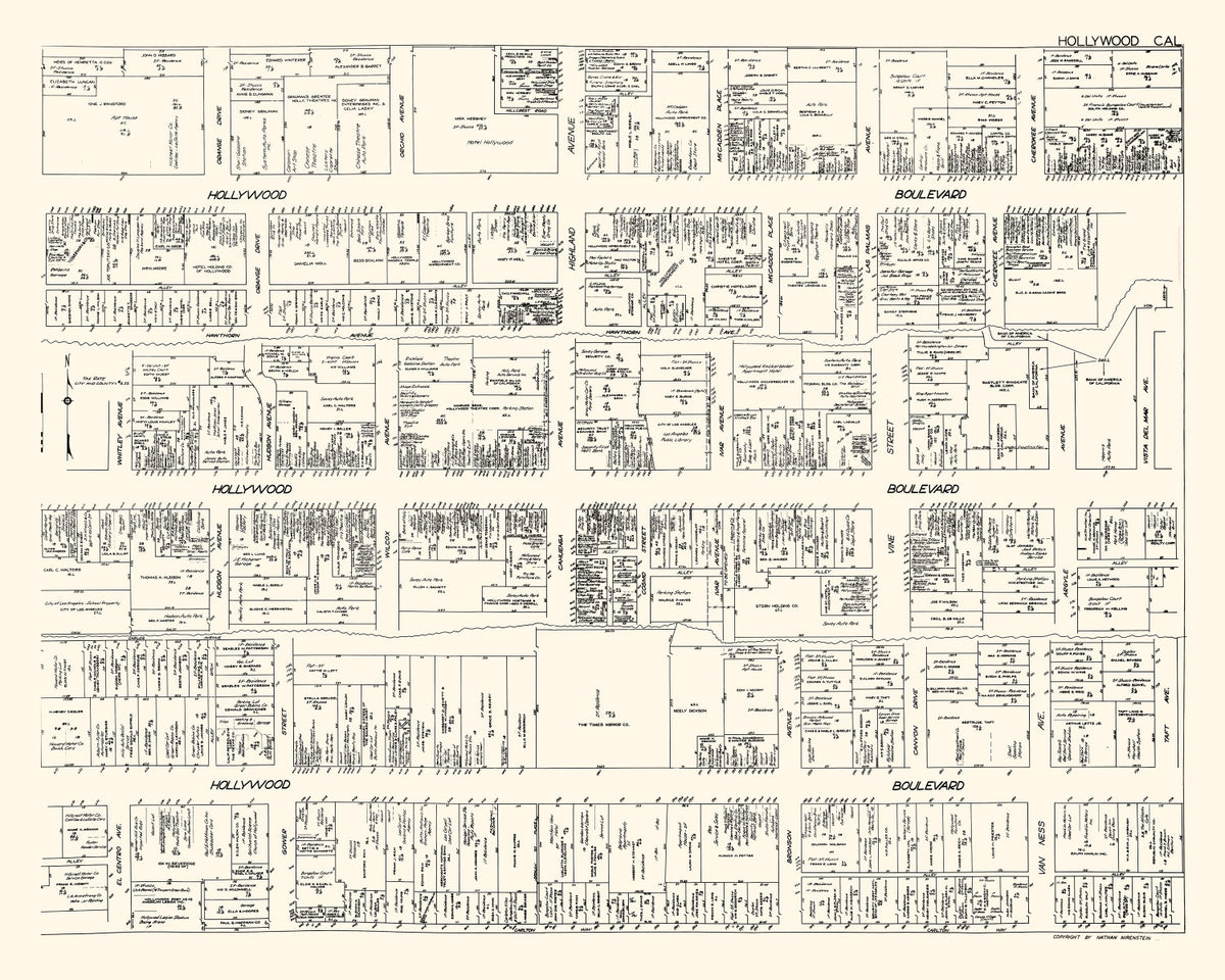 Preview of Vintage Map of Hollywood, CA Business Section 1929