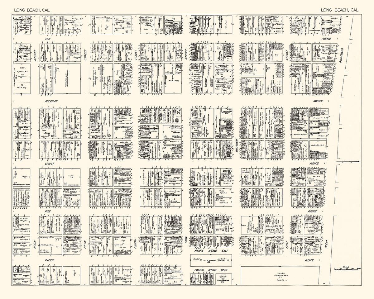 Preview of Vintage Map of Long Beach, CA Business Section 1929
