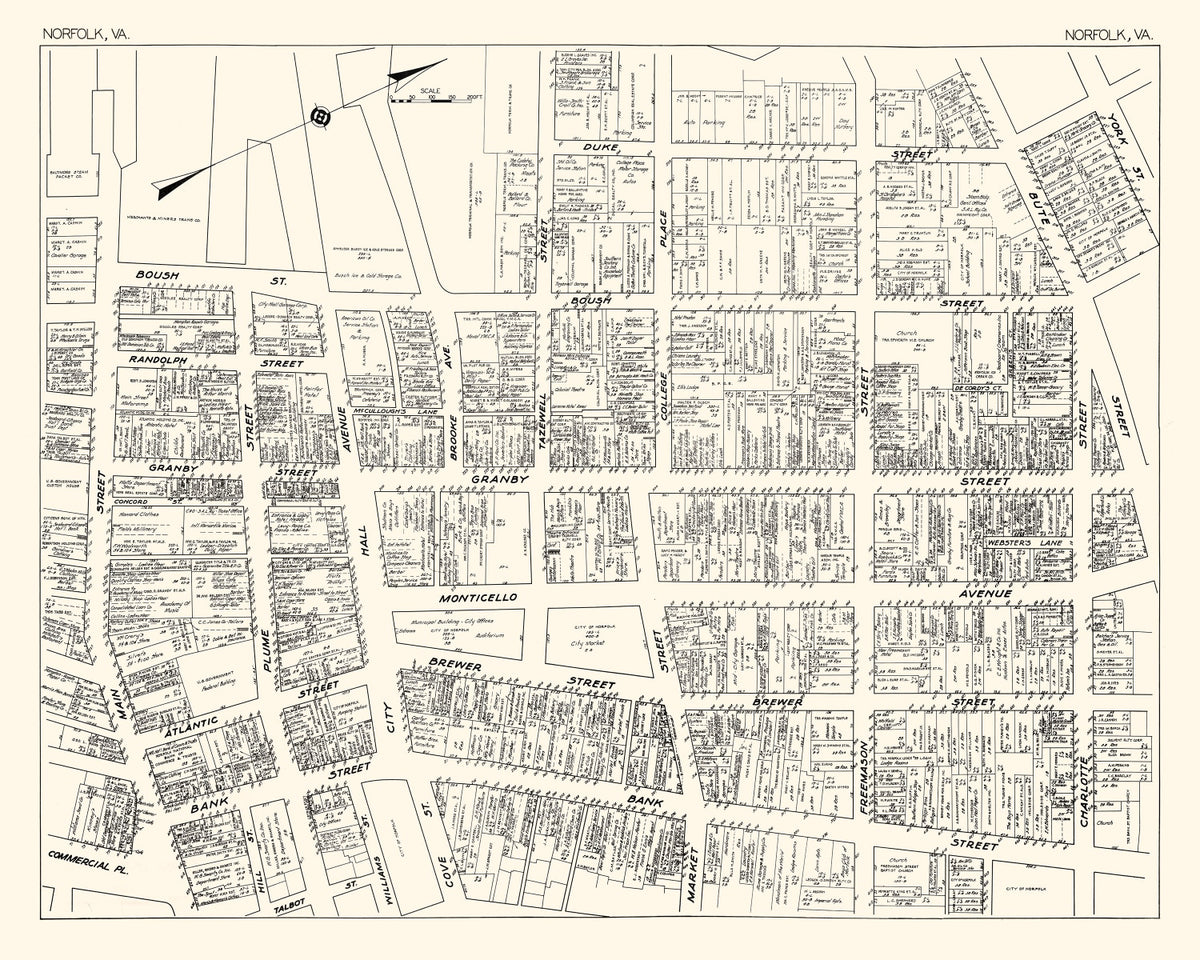 Preview of Vintage Map of Norfolk, VA Business Section 1929