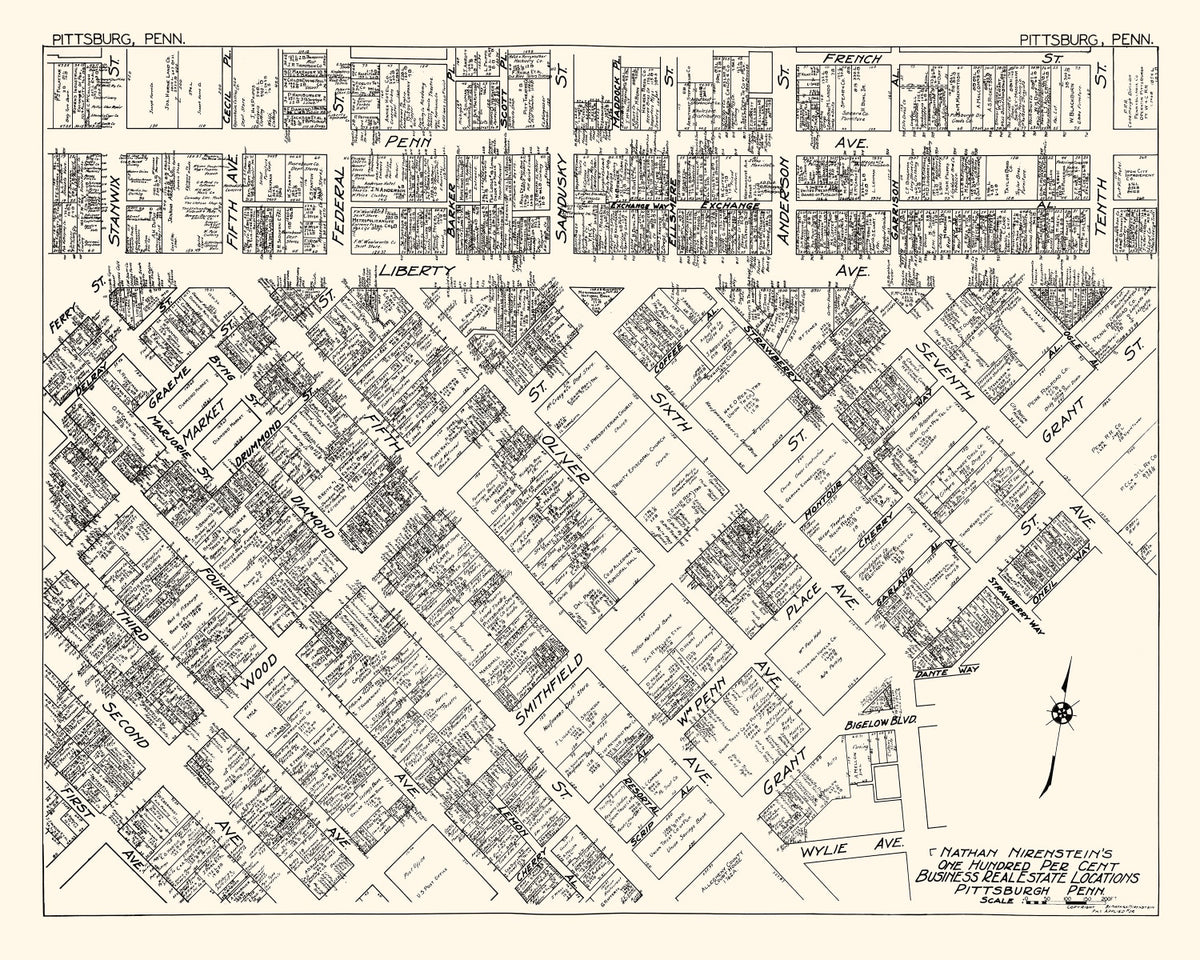 Preview of Vintage Map of Pittsburgh, PA Business Section 1929