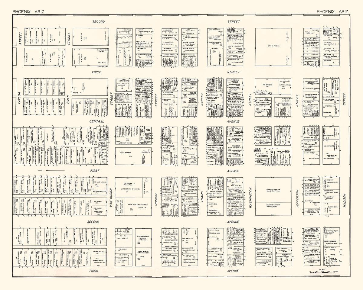Preview of Vintage Map of Phoenix, AZ Business Section 1929