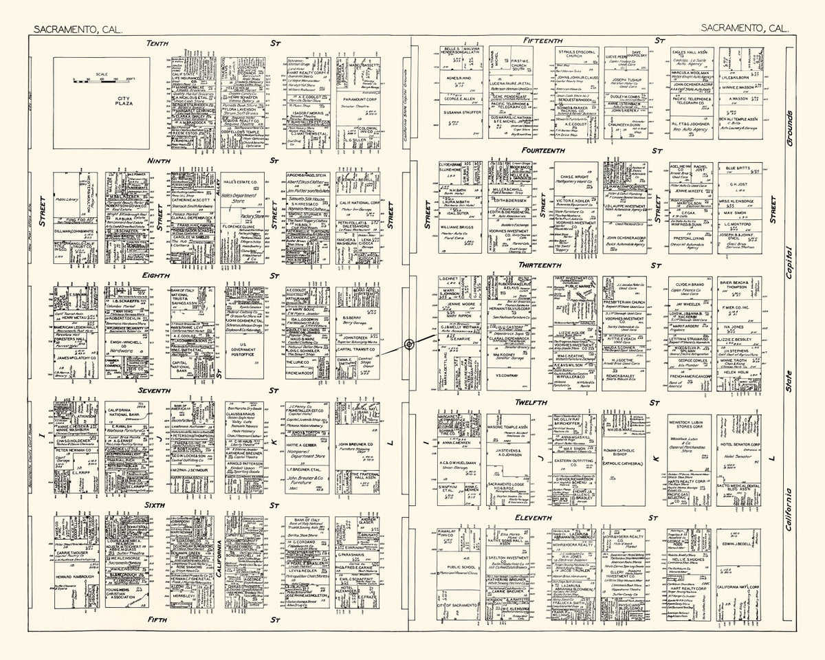 Preview of Vintage Map of Sacramento, CA Business Section 1929
