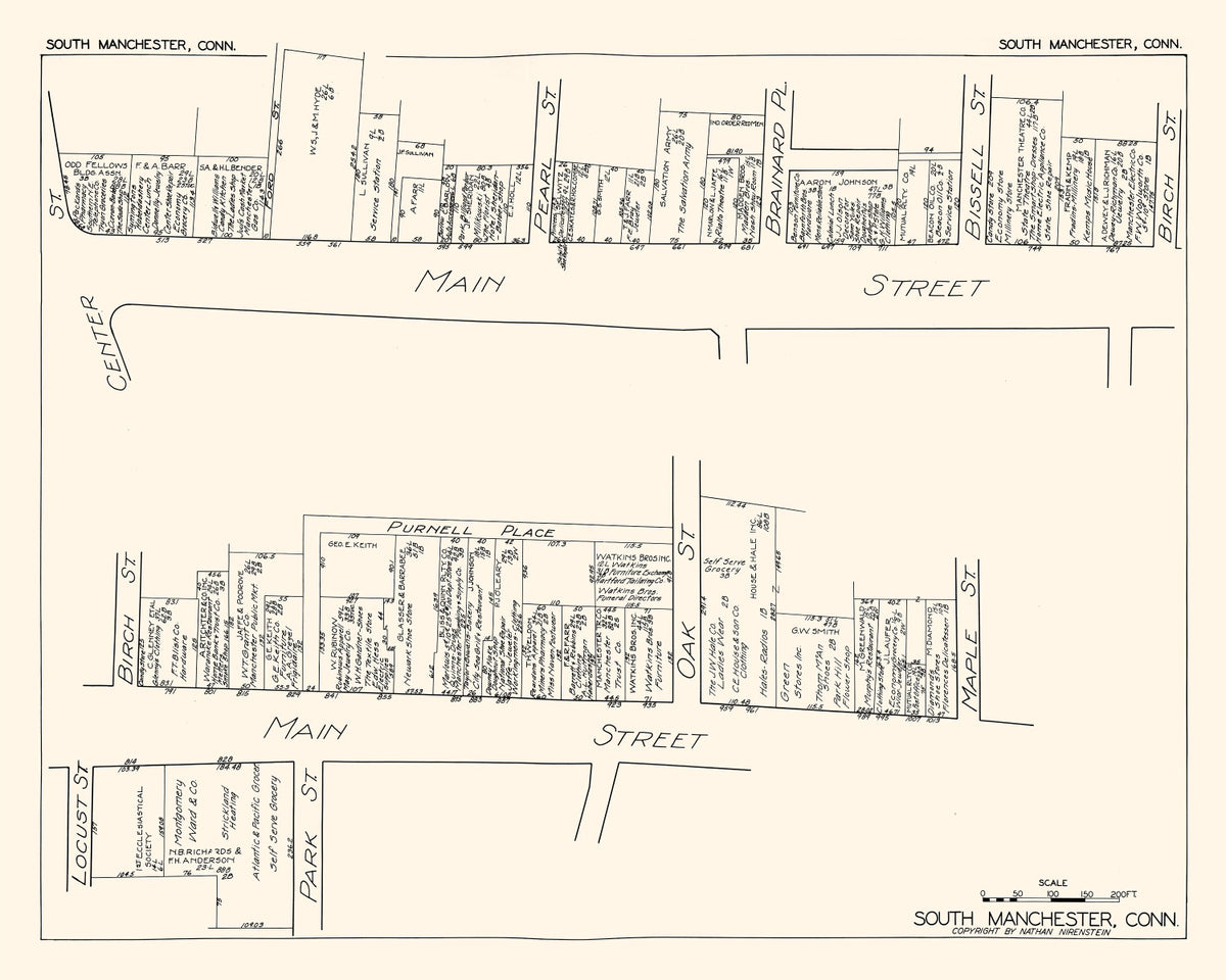 Preview of Vintage Map of South Manchester, CT Business Section 1929