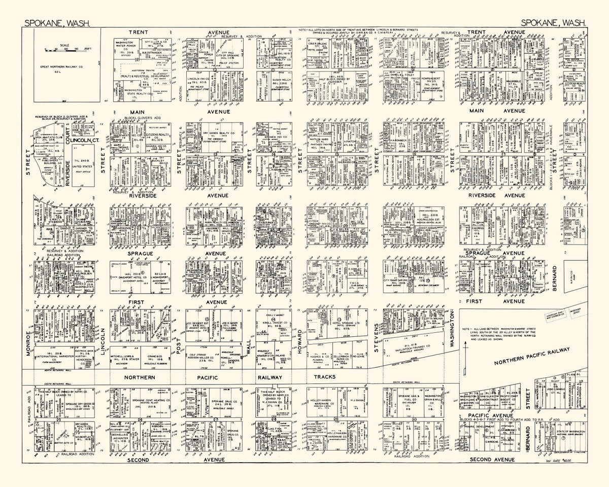 Preview of Vintage Map of Spokane, WA Business Section 1929