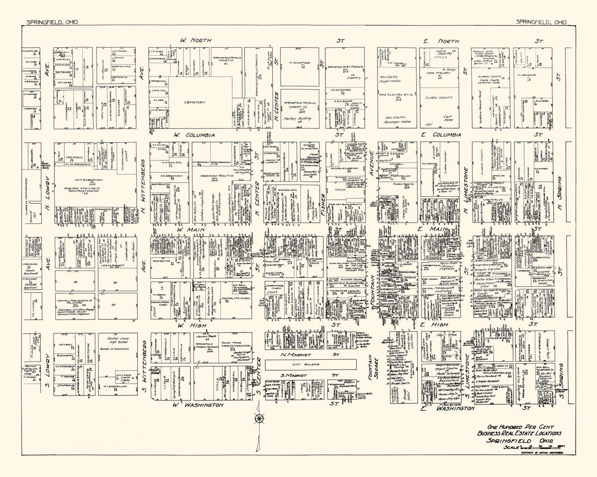 Preview of Vintage Map of Springfield, OH Business Section 1929