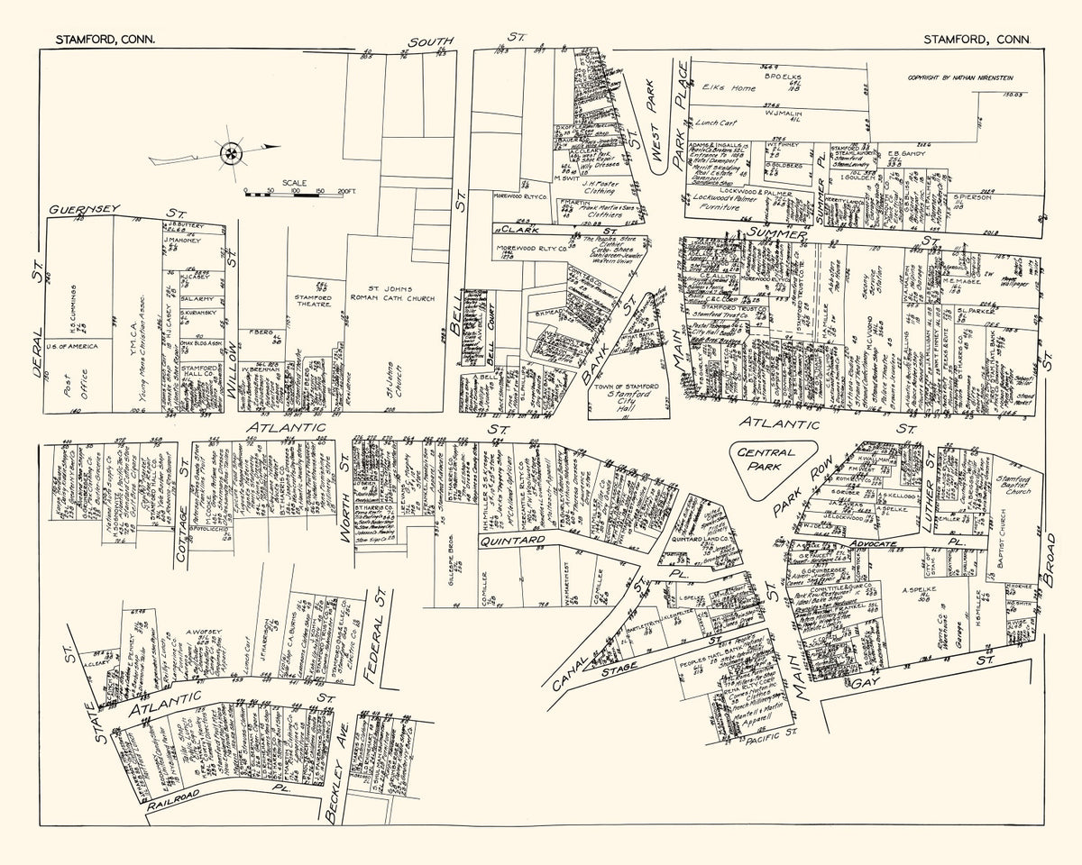 Preview of Vintage Map of Stamford, CT Business Section 1929