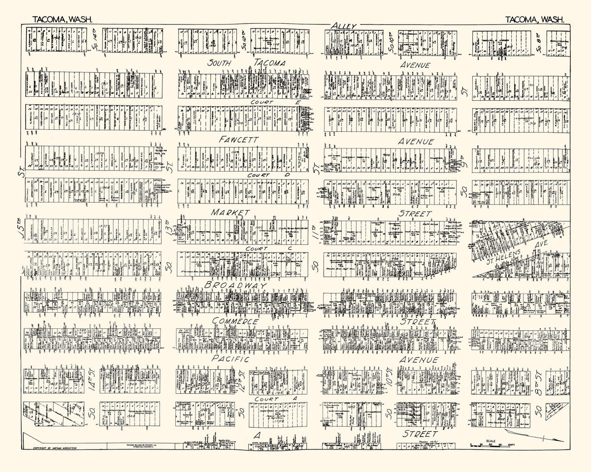 Preview of Vintage Map of Tacoma, WA Business Section 1929