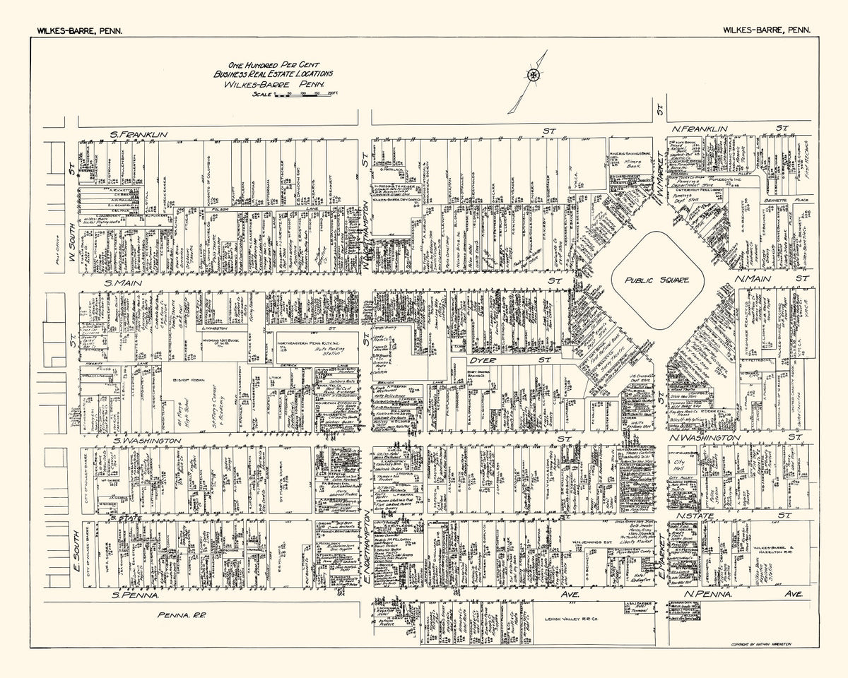 Preview of Vintage Map of Wilkes-Barre, PA Business Section 1929